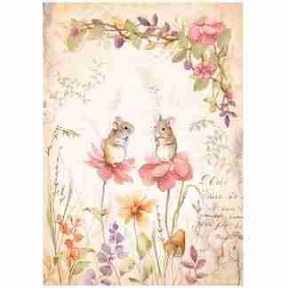 Stamperia Rice paper Woodland mice and flowers A4