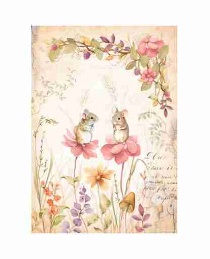 Stamperia Rice paper Woodland mice and flowers A4