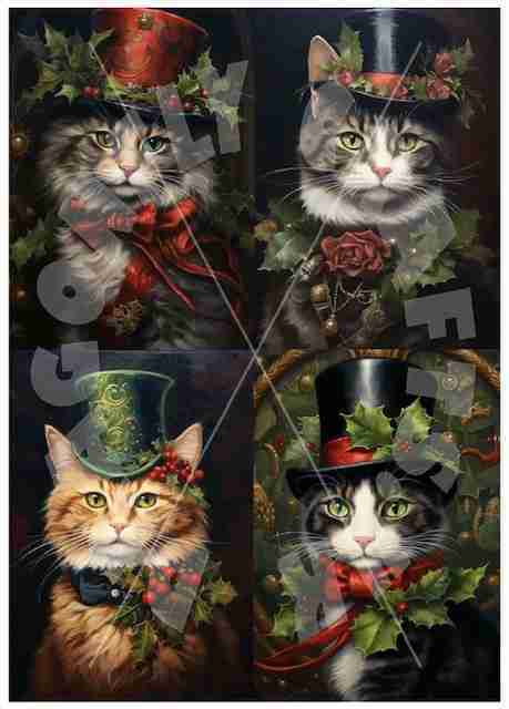 Dragonflycraft Rice paper Christmas cats multi 1 Dragonflycraft Rice paper Christmas cats multi