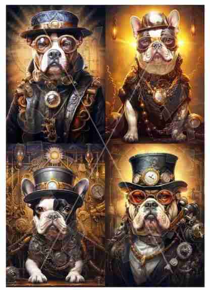 Dragonflycraft Rice paper steampunk dogs multi