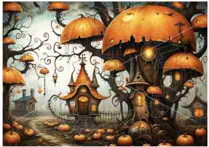 Dragonflycraft Rice paper pumpkin village