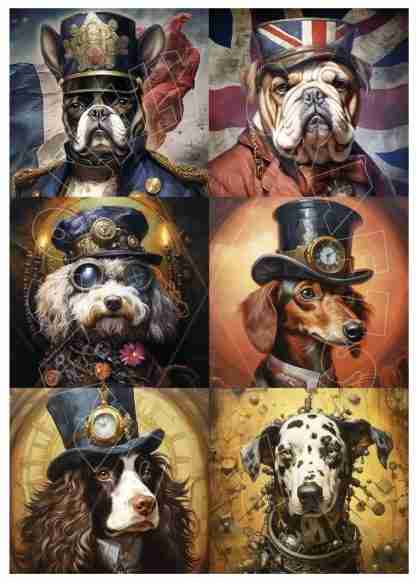 Dragonflycraft Rice paper Steampunk dogs 2 multi