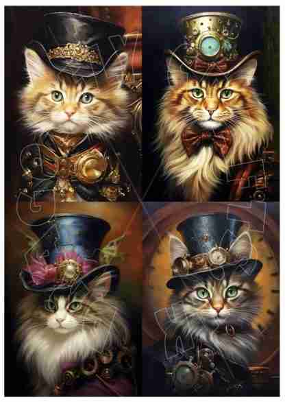 Dragonflycraft Rice paper steampunk cats multi