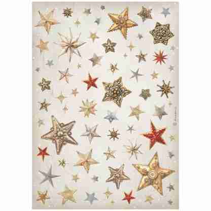 Stamperia Rice Paper Gear up for Christmas Stars A4