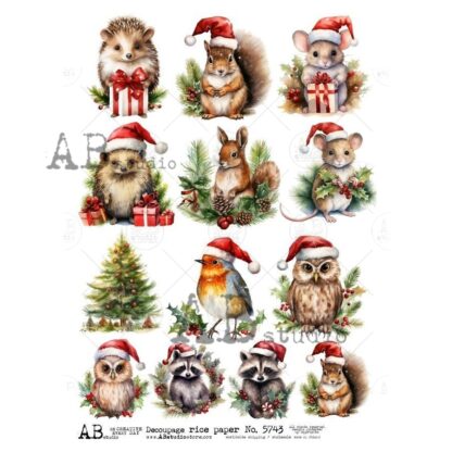 AB Studio rice paper A4 ID-5743 kerst diertjes