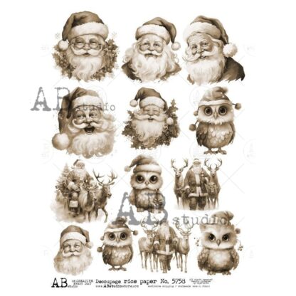 AB Studio rice paper A4 ID-5758 sepia kerstman