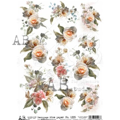 AB studio rozen rice paper A4 - 1336