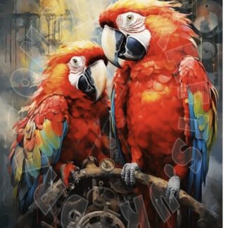 Dragonflycraft Rice paper steampunk red macaws