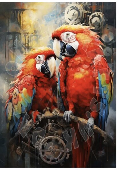 Dragonflycraft Rice paper steampunk red macaws