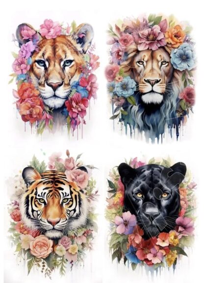 Dragonflycraft Rice paper Floral Big Cats Multi