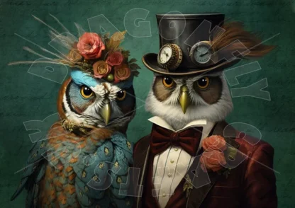 Dragonflycrafts decoupage rijst papier Mr & Mrs Hoot 1