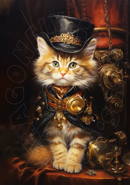 Dragonflycrafts decoupage rijst papier Steampunk kitten