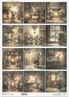 ITD Decoupage Rice paper Winter muisjes R1506L- A3