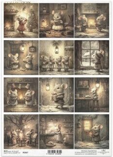 ITD Decoupage Rice paper kerst muizen R2667- A4