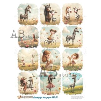 55 Cartoons decoupage A4 rice paper No. 51