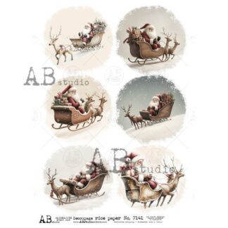 AB Studio A4 decoupage rice paper ID-7141 kerstman slee