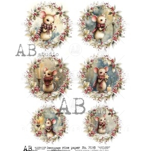 AB Studio kerst muisjes rice paper A4 ID-7093