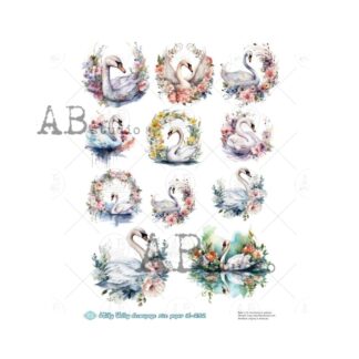 milky valley A4 zwanen decoupage rice paper ID-232