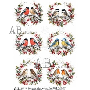 AB Studio kerst vogels decoupage A4 ID-8093